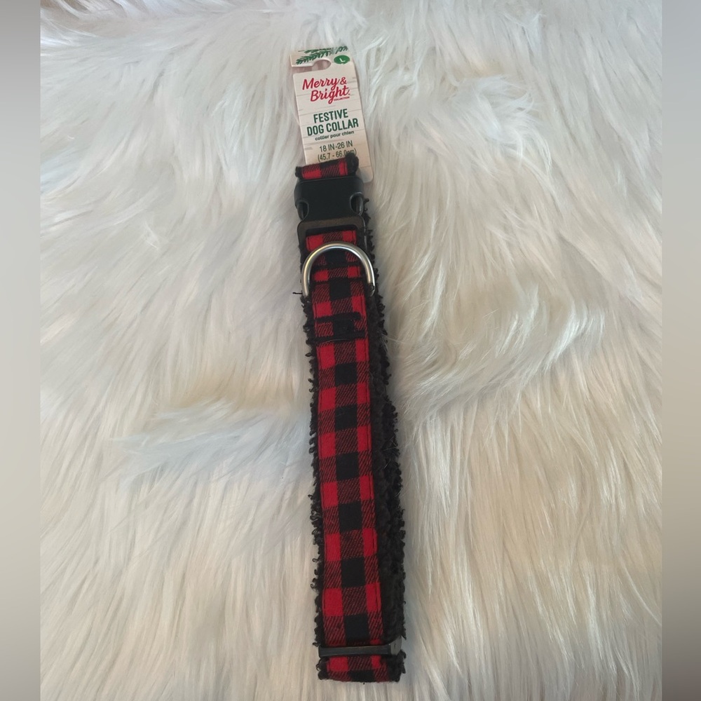 Red and Black Plaid Dog Collar Size Large